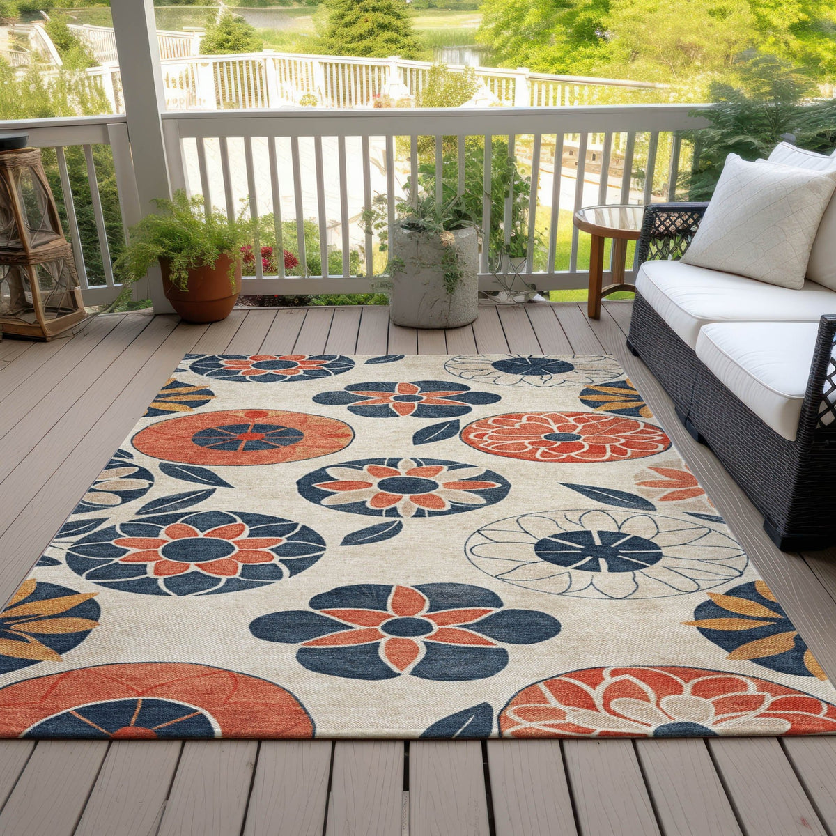 Addison Chantille ACN2179 Floral Machine Made Transitional Beige Rug