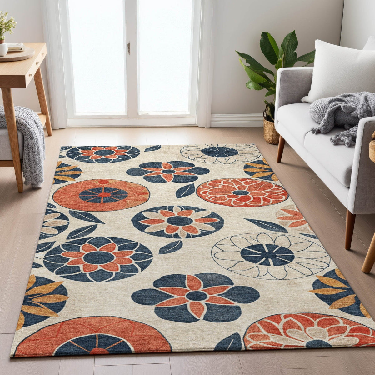 Addison Chantille ACN2179 Floral Machine Made Transitional Beige Rug