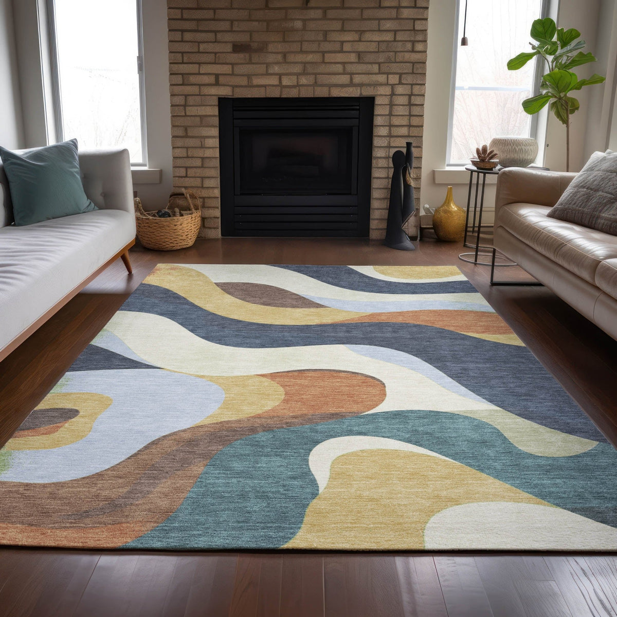 Addison Chantille ACN2186 Swirls Machine Made Transitional Gold Rug