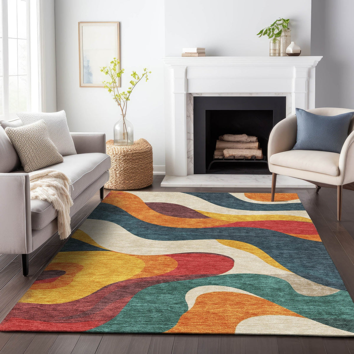 Addison Chantille ACN2186 Swirls Machine Made Transitional Orange Rug