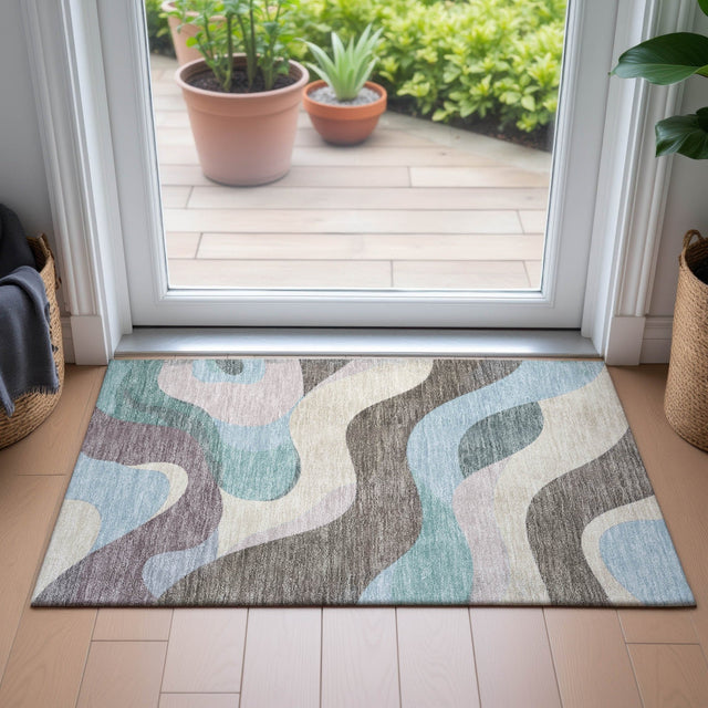 Addison Chantille ACN2186 Swirls Machine Made Transitional Taupe Rug