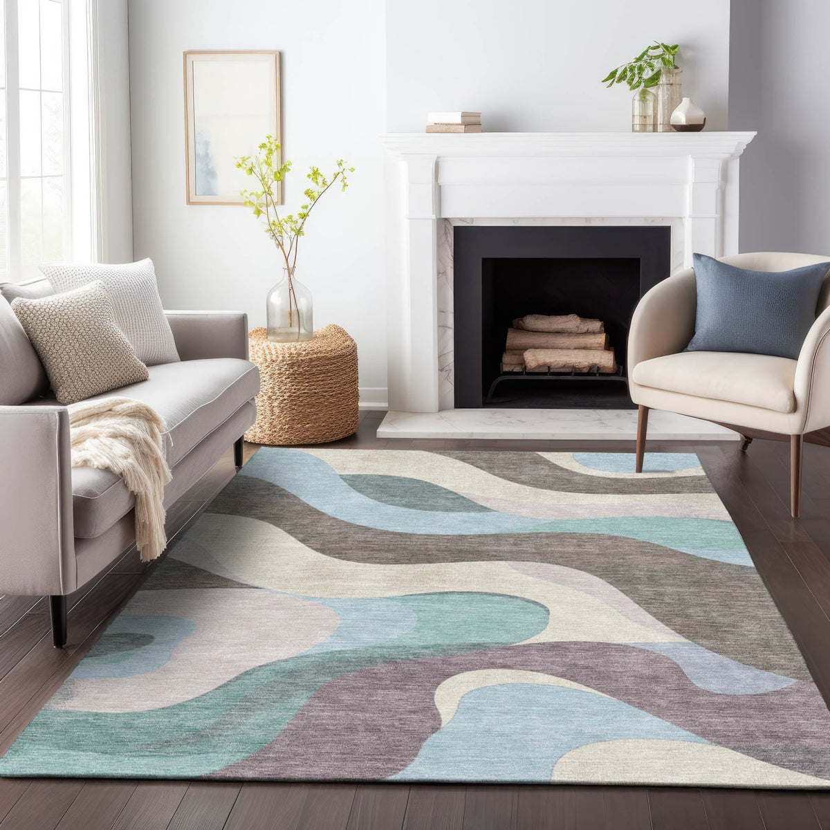 Addison Chantille ACN2186 Swirls Machine Made Transitional Taupe Rug