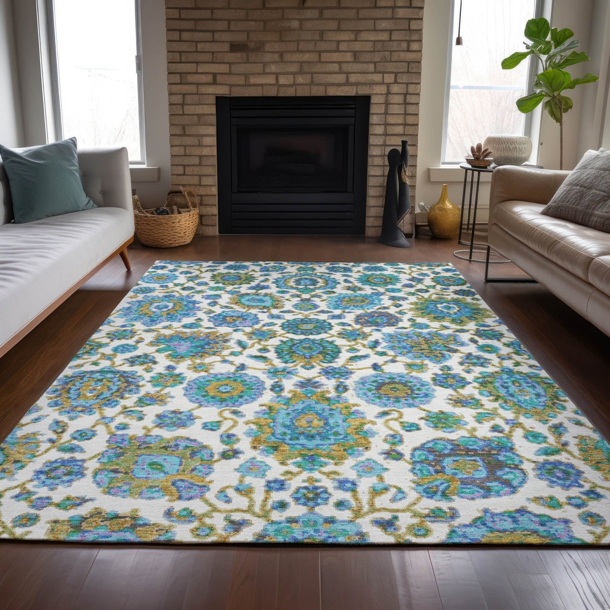 Addison Chantille ACN2187 Global Machine Made Traditional Aqua Rug