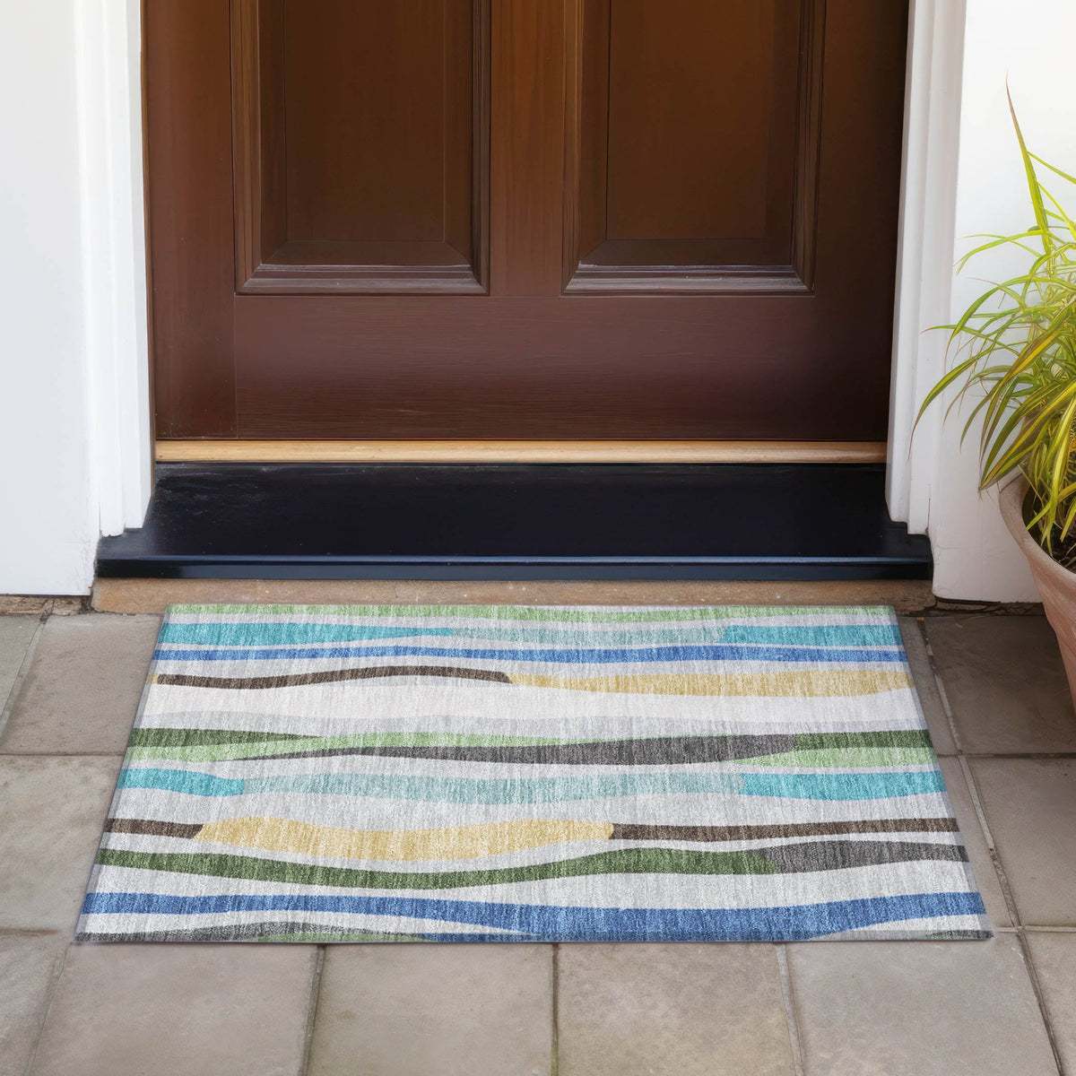 Addison Chantille ACN2188 Stripes Machine Made Transitional Green Rug