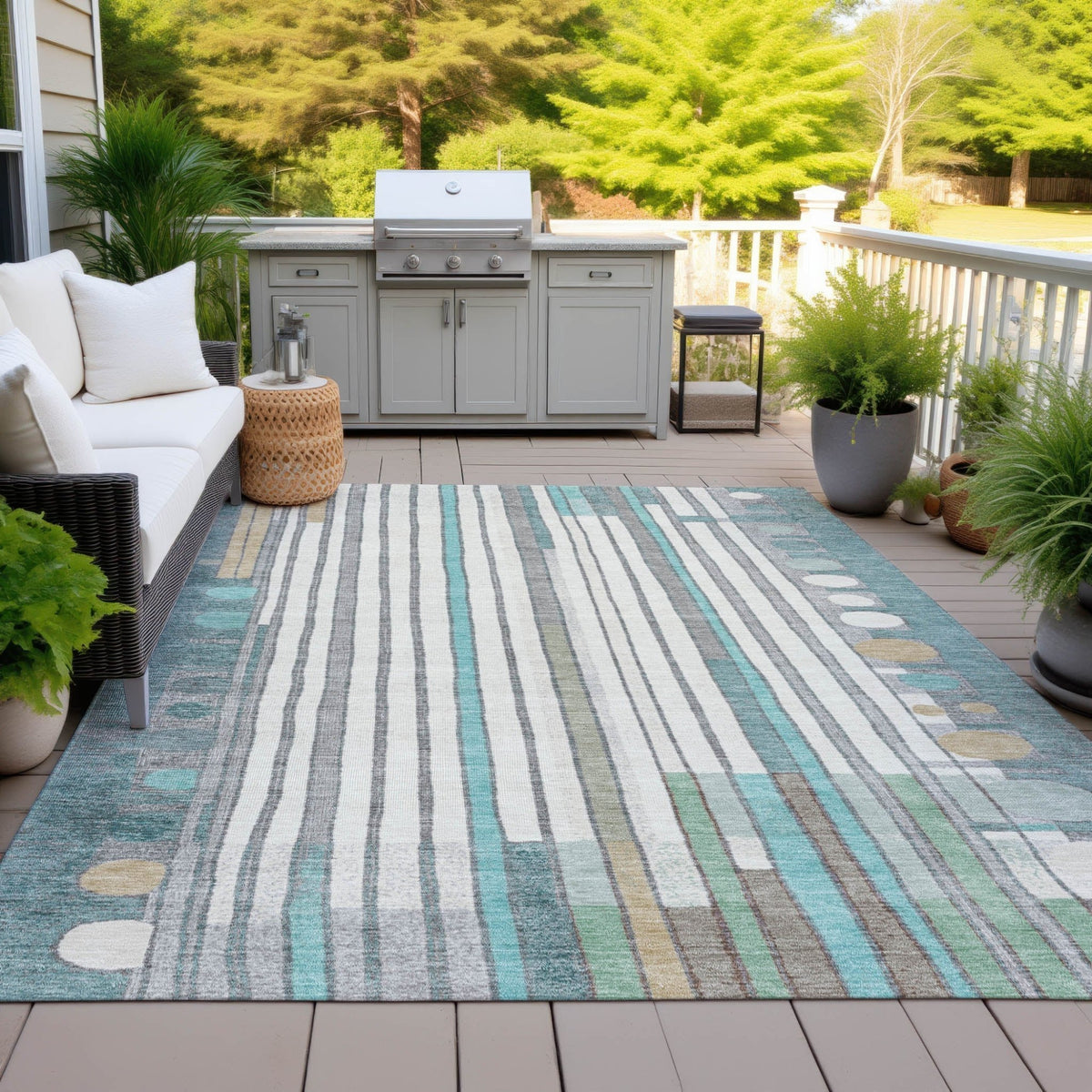 Addison Chantille ACN2189 Geometric Machine Made Transitional Teal Rug