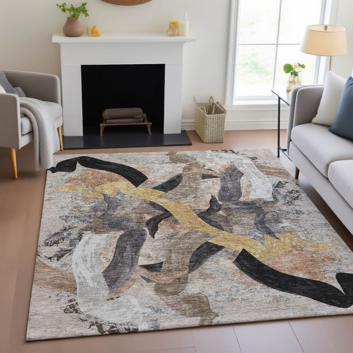 Addison Chantille ACN2191 Abstract Machine Made Transitional Taupe Rug