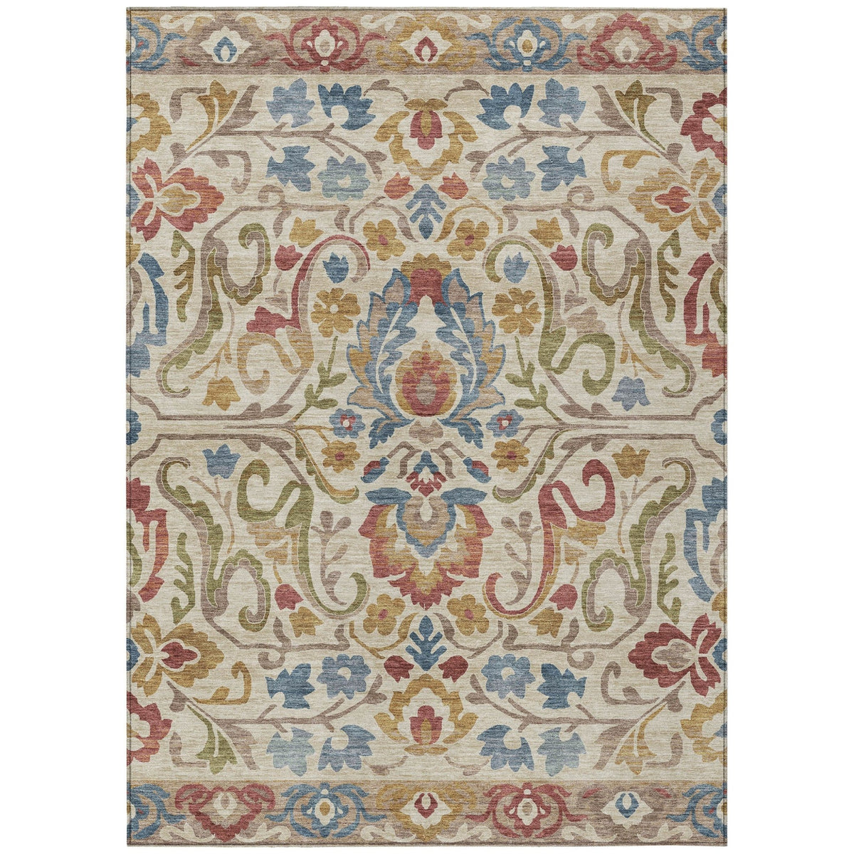 Addison Chantille ACN2193 Floral Machine Made Transitional Beige Rug