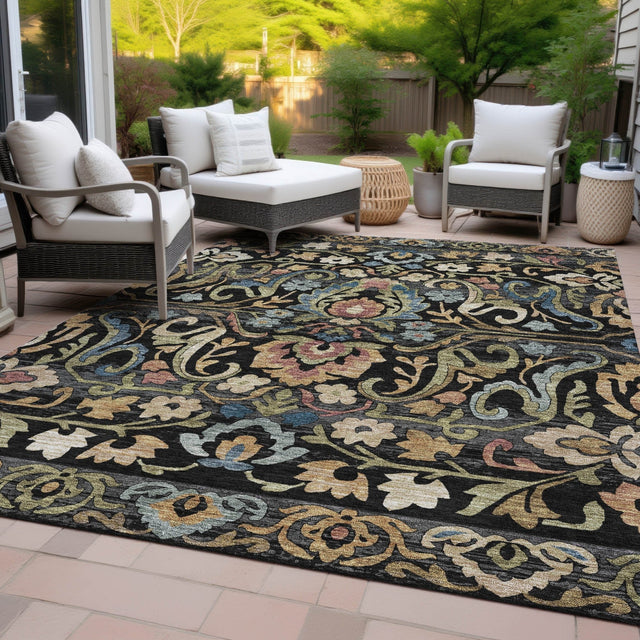 Addison Chantille ACN2193 Floral Machine Made Transitional Black Rug