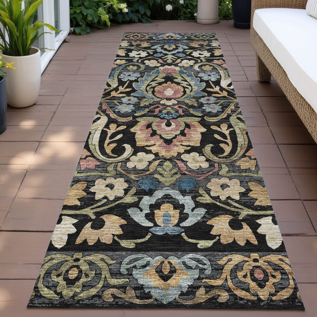 Addison Chantille ACN2193 Floral Machine Made Transitional Black Rug