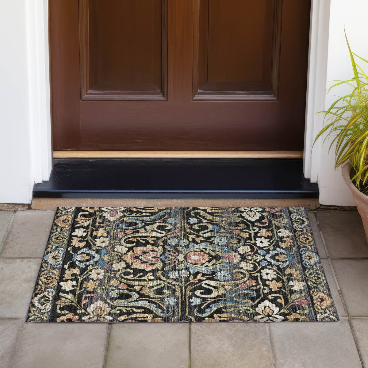 Addison Chantille ACN2193 Floral Machine Made Transitional Black Rug