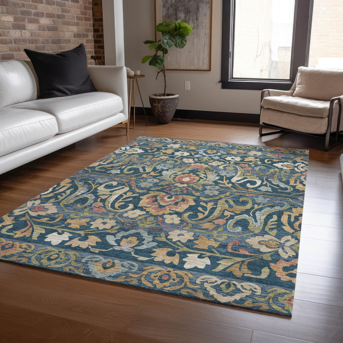 Addison Chantille ACN2193 Floral Machine Made Transitional Navy Rug