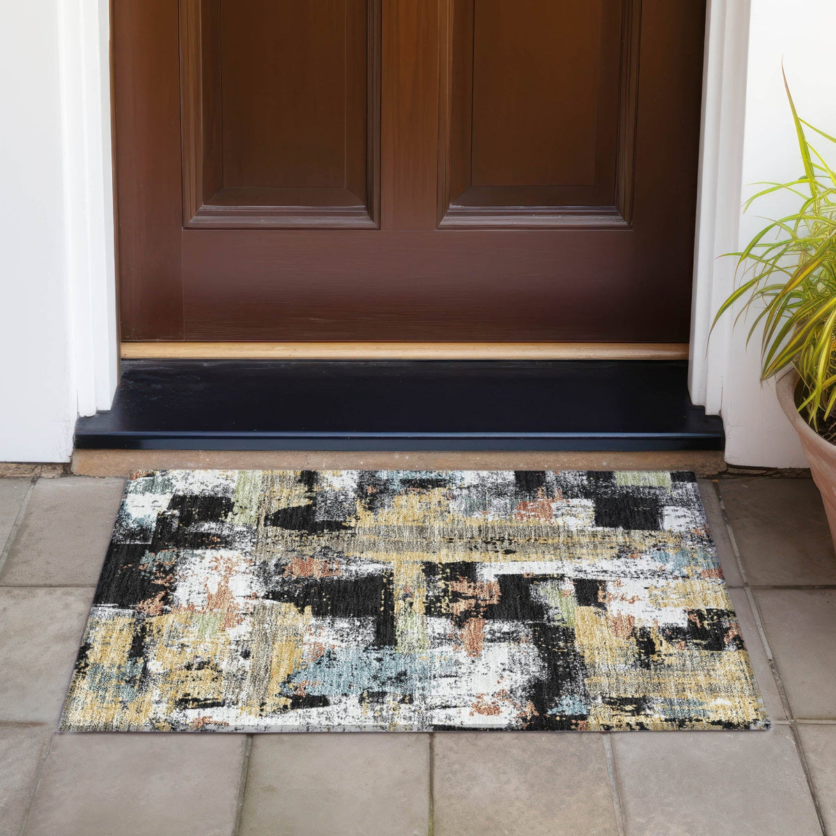 Addison Chantille ACN2212 Abstract Machine Made Transitional Black Rug