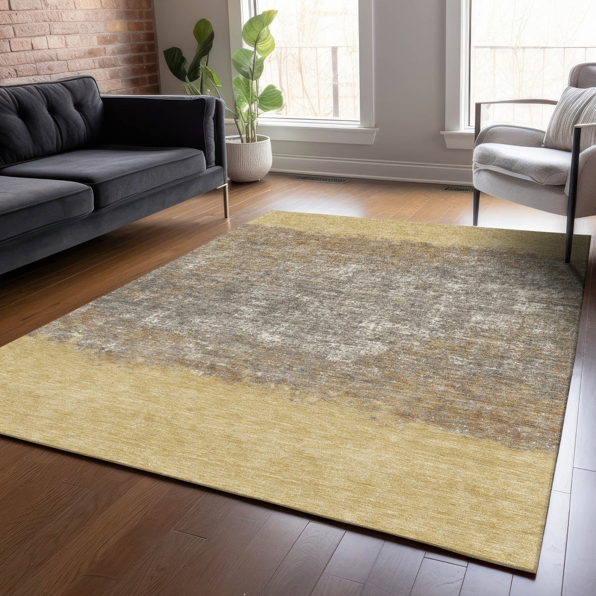 Addison Chantille ACN2214 Stripes Machine Made Transitional Gold Rug