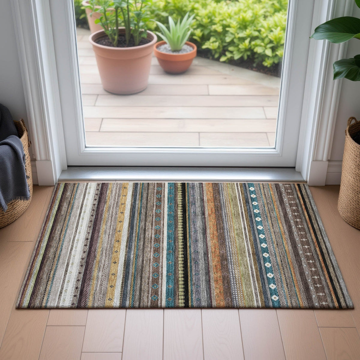 Addison Chantille ACN2218 Stripes Machine Made Transitional Brown Rug