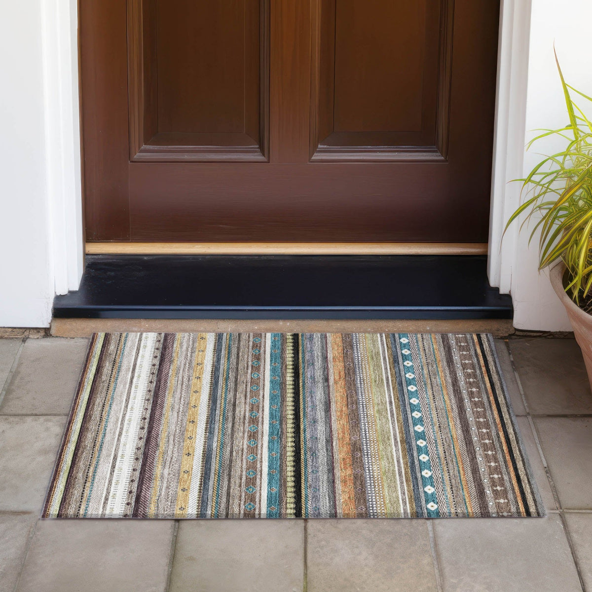 Addison Chantille ACN2218 Stripes Machine Made Transitional Brown Rug