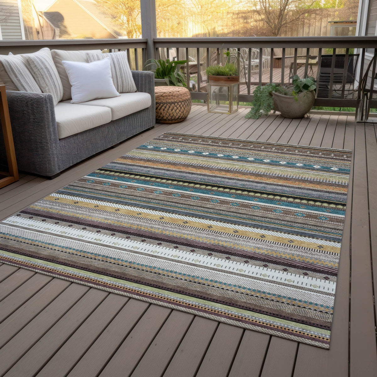 Addison Chantille ACN2218 Stripes Machine Made Transitional Brown Rug