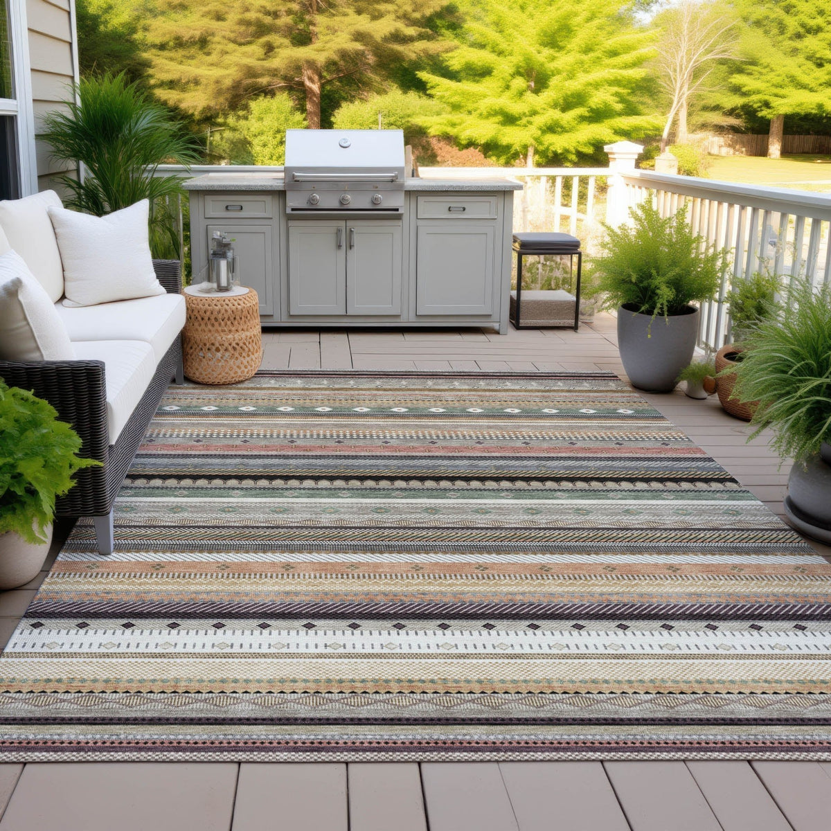 Addison Chantille ACN2218 Stripes Machine Made Transitional Khaki Rug