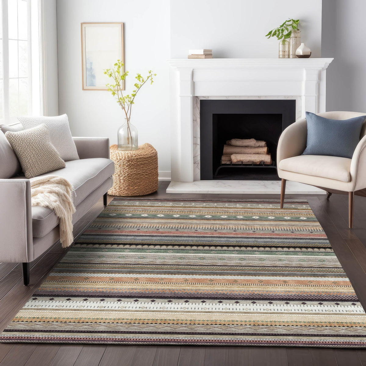 Addison Chantille ACN2218 Stripes Machine Made Transitional Khaki Rug
