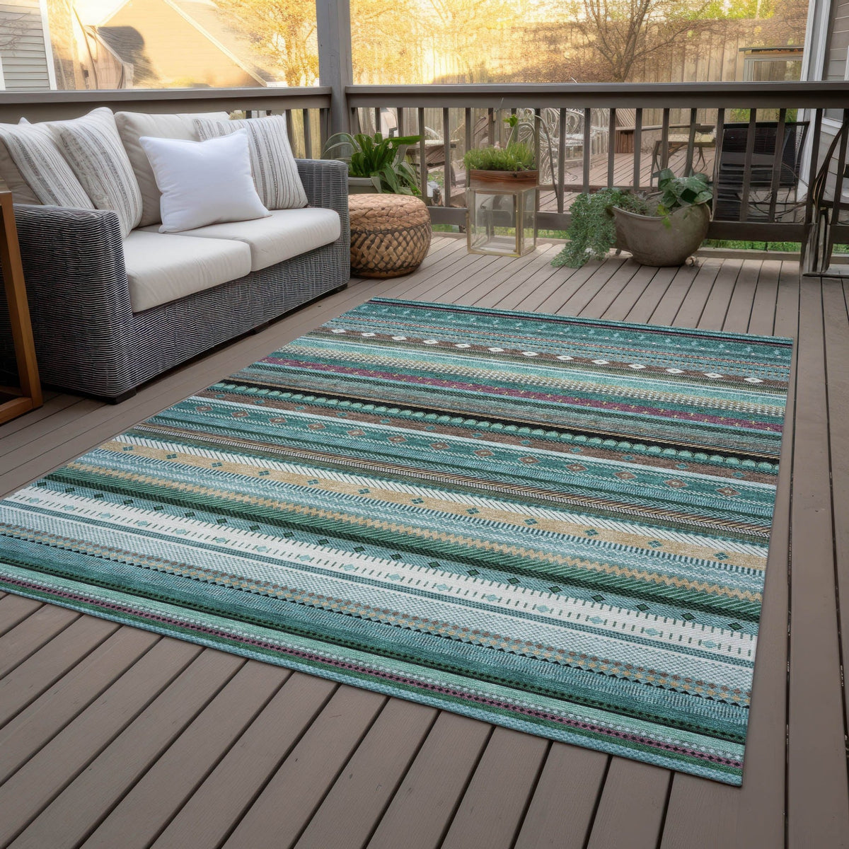 Addison Chantille ACN2218 Stripes Machine Made Transitional Teal Rug