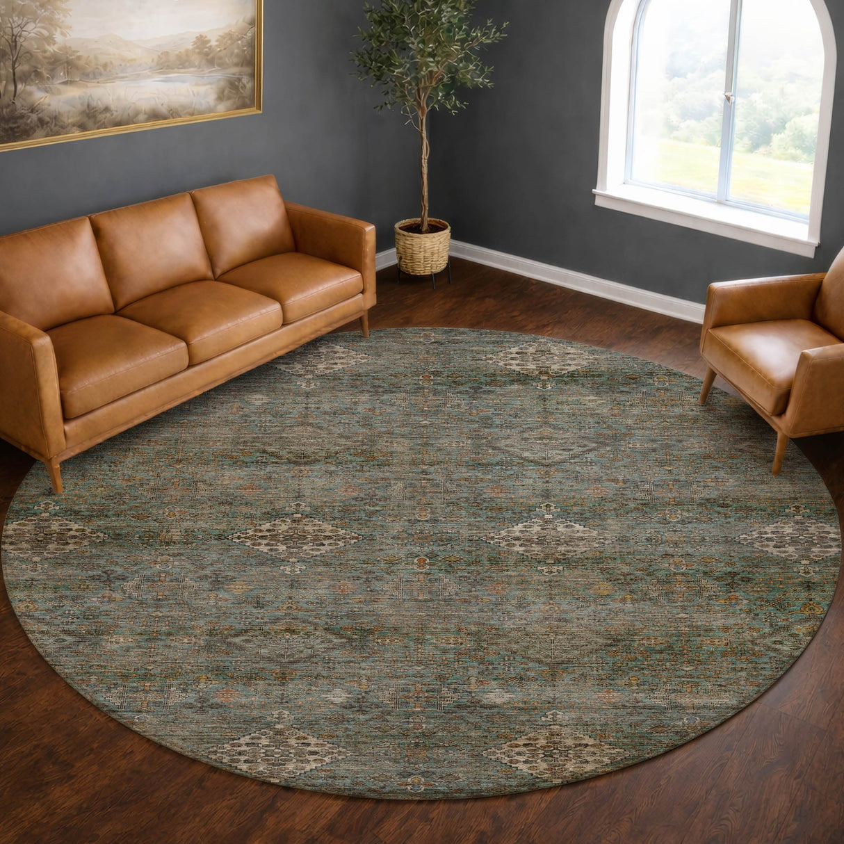 Dalyn Aristo AR1 Teal Rug shown in a room