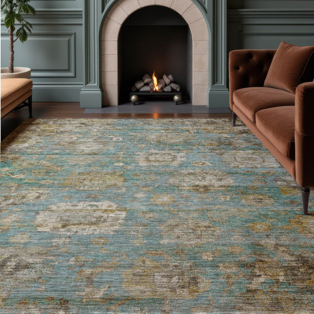 Dalyn Aristo AR7 Teal Rug shown in a room