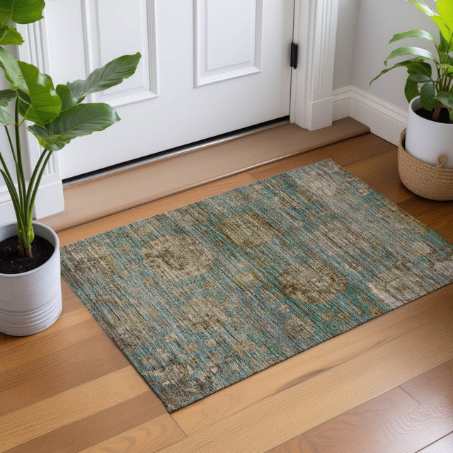 Dalyn Aristo AR7 Teal Rug shown in a room