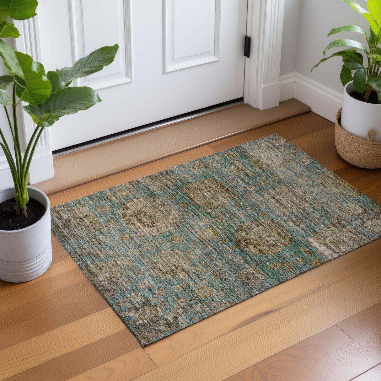 Dalyn Aristo AR7 Teal Rug shown in a room