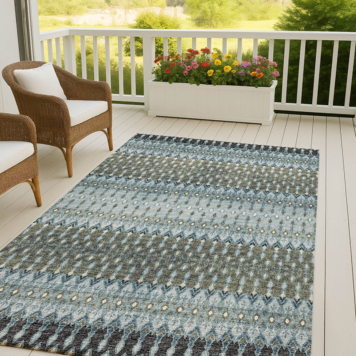 Dalyn Brisbane BR1 Mineral Blue Rug outdoor lifestyle image