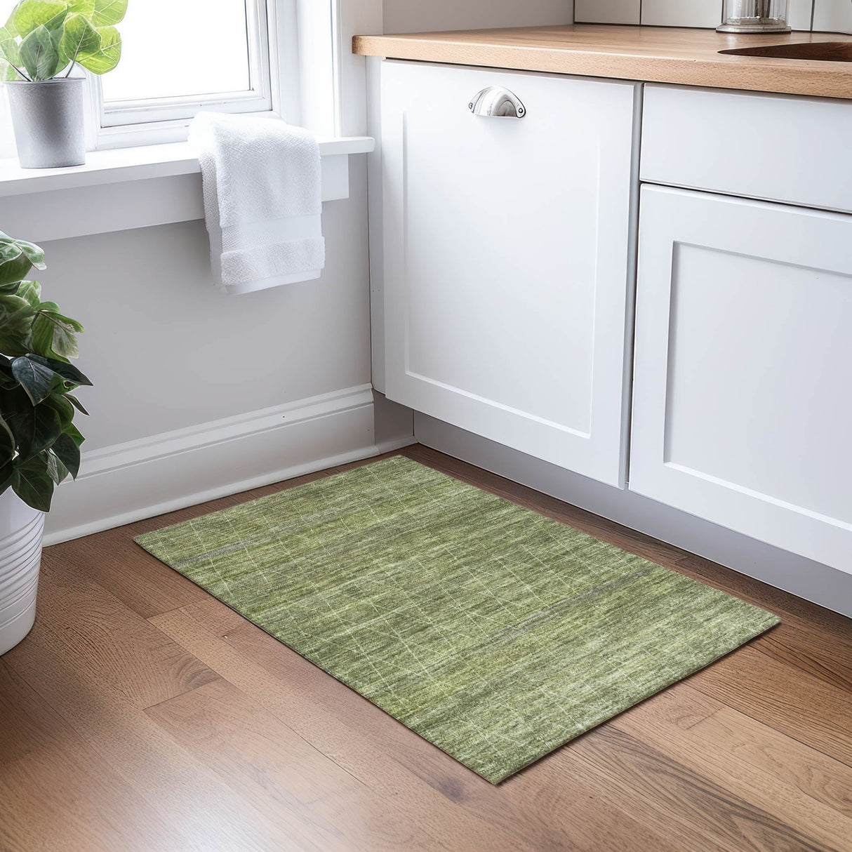 Dalyn Burano BU3 Olive Rug shown in a room