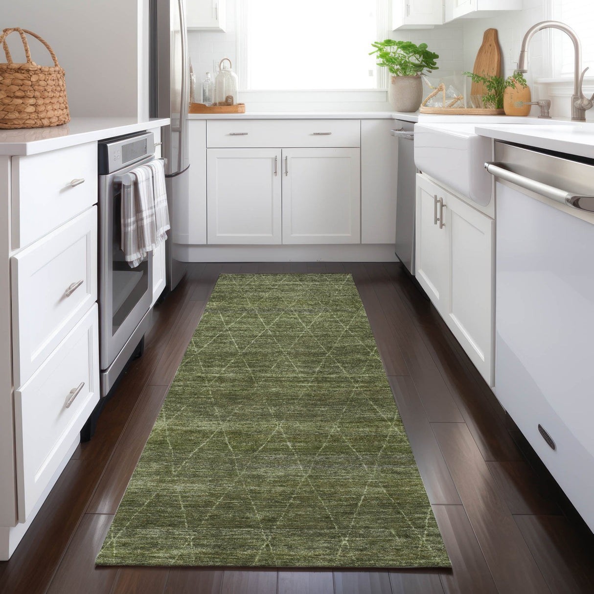 Dalyn Burano BU3 Olive Rug shown in a room