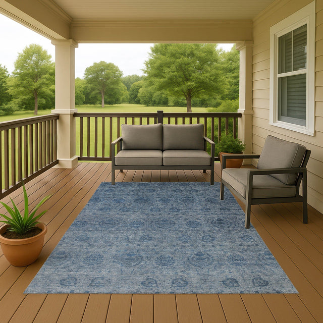 Dalyn Burano BU8 Blue Rug outdoor lifestyle image