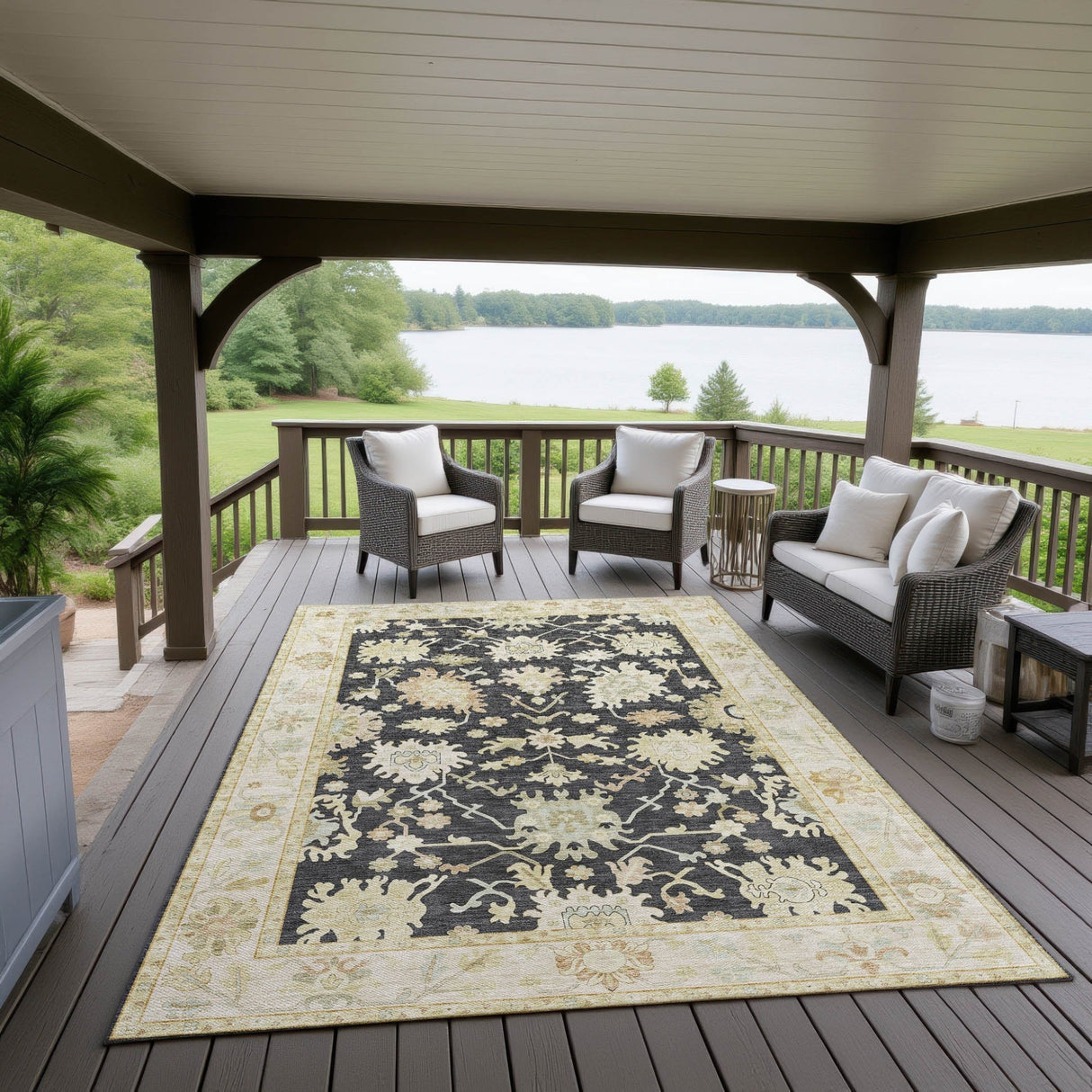Dalyn Hatay HY2 Black Rug outdoor lifestyle image