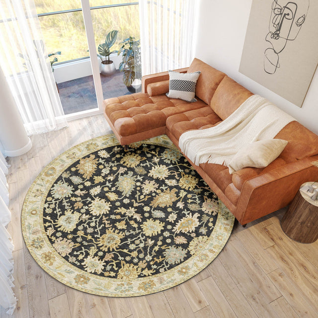 Dalyn Hatay HY2 Black Rug shown in a room
