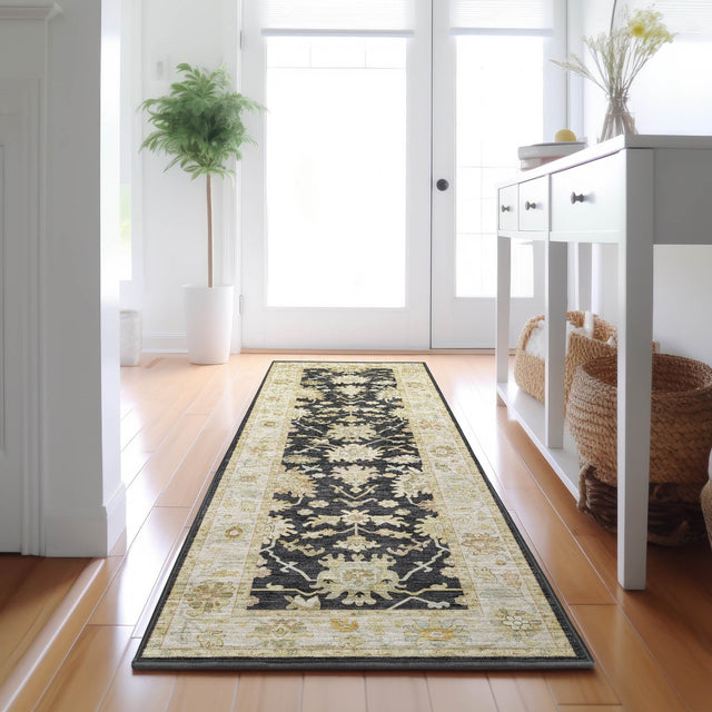 Dalyn Hatay HY2 Black Rug shown in a room