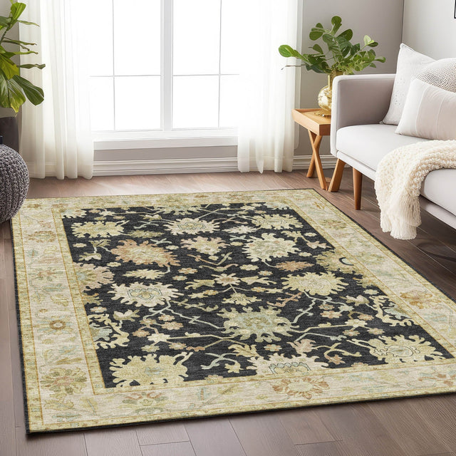 Dalyn Hatay HY2 Black Rug shown in a room