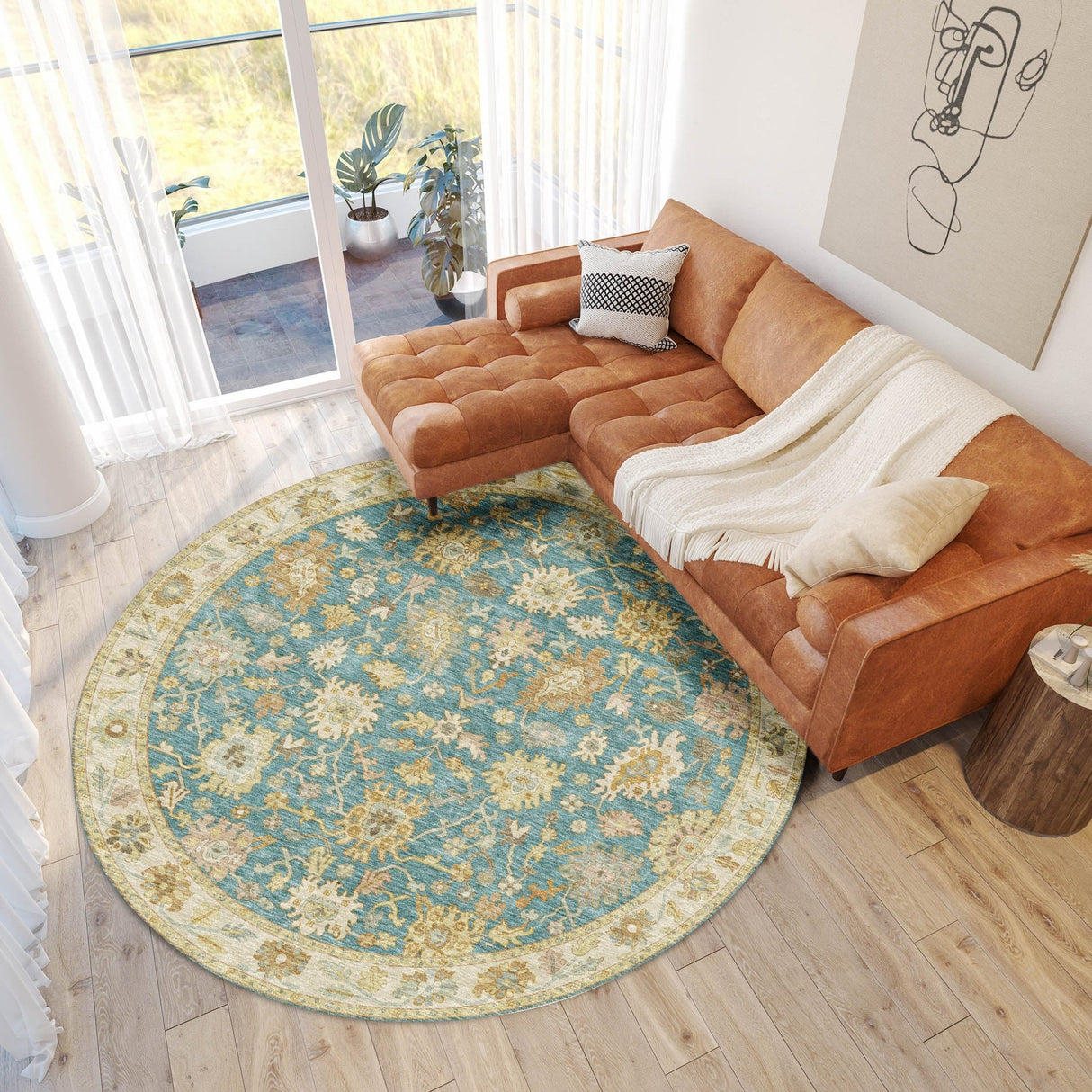 Dalyn Hatay HY2 Teal Rug shown in a room