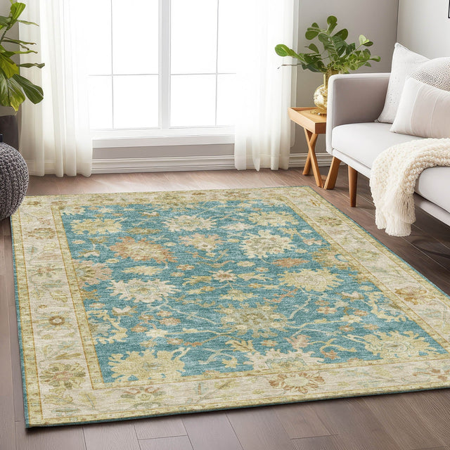 Dalyn Hatay HY2 Teal Rug shown in a room