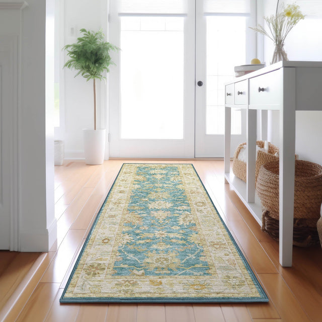 Dalyn Hatay HY2 Teal Rug shown in a room