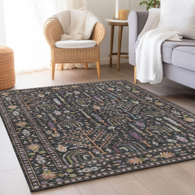 Dalyn Hatay HY5 Black Rug shown in a room