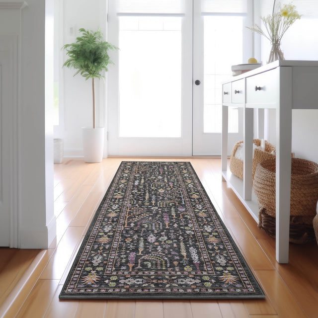 Dalyn Hatay HY5 Black Rug shown in a room