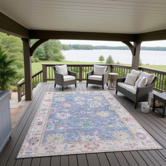 Dalyn Hatay HY7 Blue Rug outdoor lifestyle image