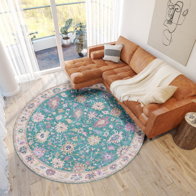 Dalyn Hatay HY7 Teal Rug shown in a room