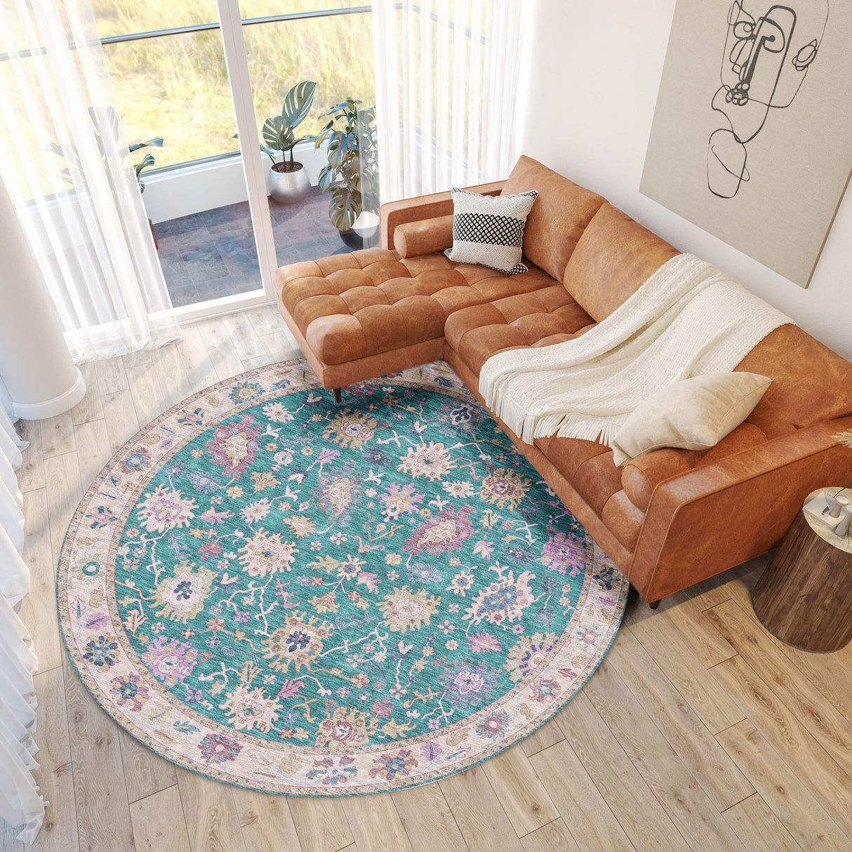 Dalyn Hatay HY7 Teal Rug shown in a room