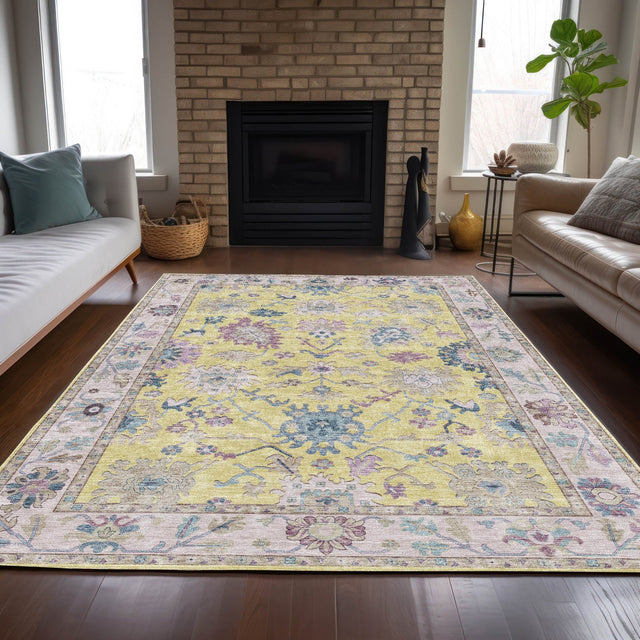 Dalyn Hatay HY7 Yellow Rug shown in a room