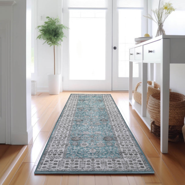 Dalyn Hatay HY8 Teal Rug shown in a room