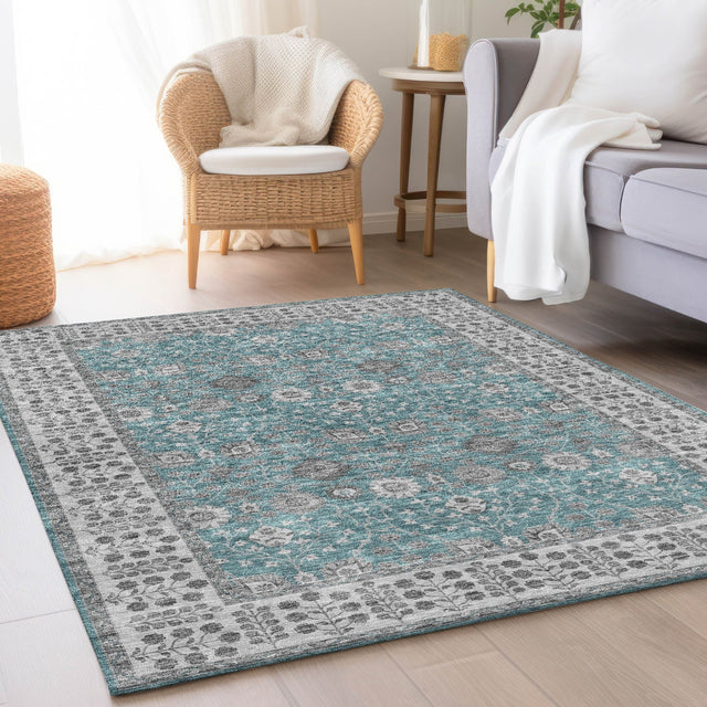 Dalyn Hatay HY8 Teal Rug shown in a room