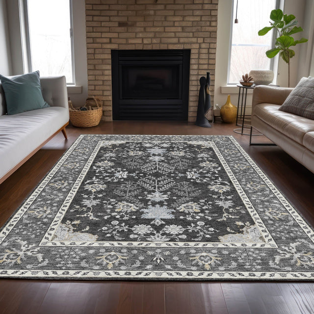 Dalyn Hatay HY9 Charcoal Rug shown in a room