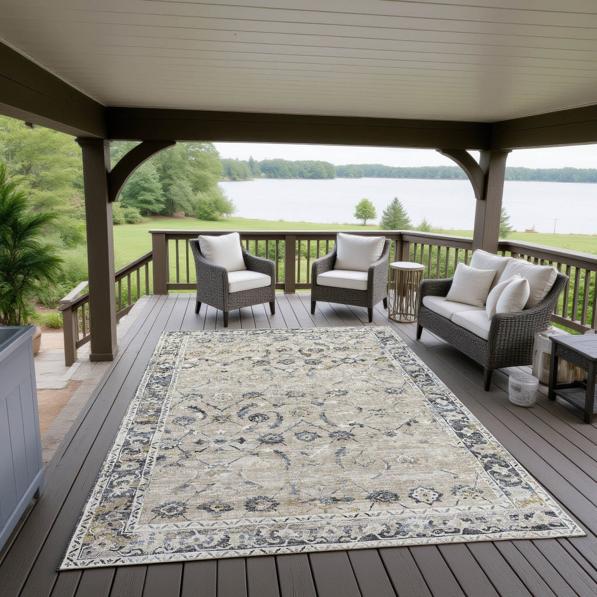 Dalyn Jericho JC4 Taupe Rug outdoor lifestyle image