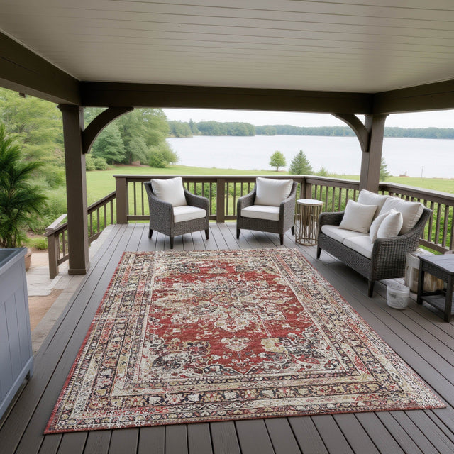 Dalyn Jericho JC6 Garnet Rug outdoor lifestyle image