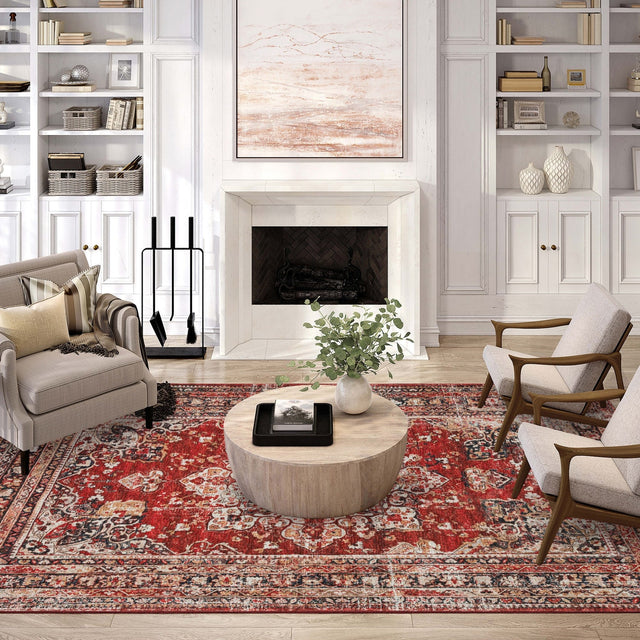 Dalyn Jericho JC6 Garnet Rug shown in a room